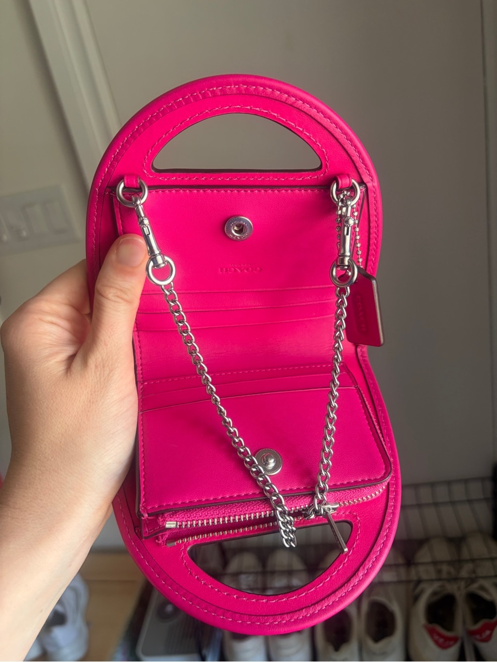 Hot Pink Top-Handle Coach Card Case - Picture 4 of 7